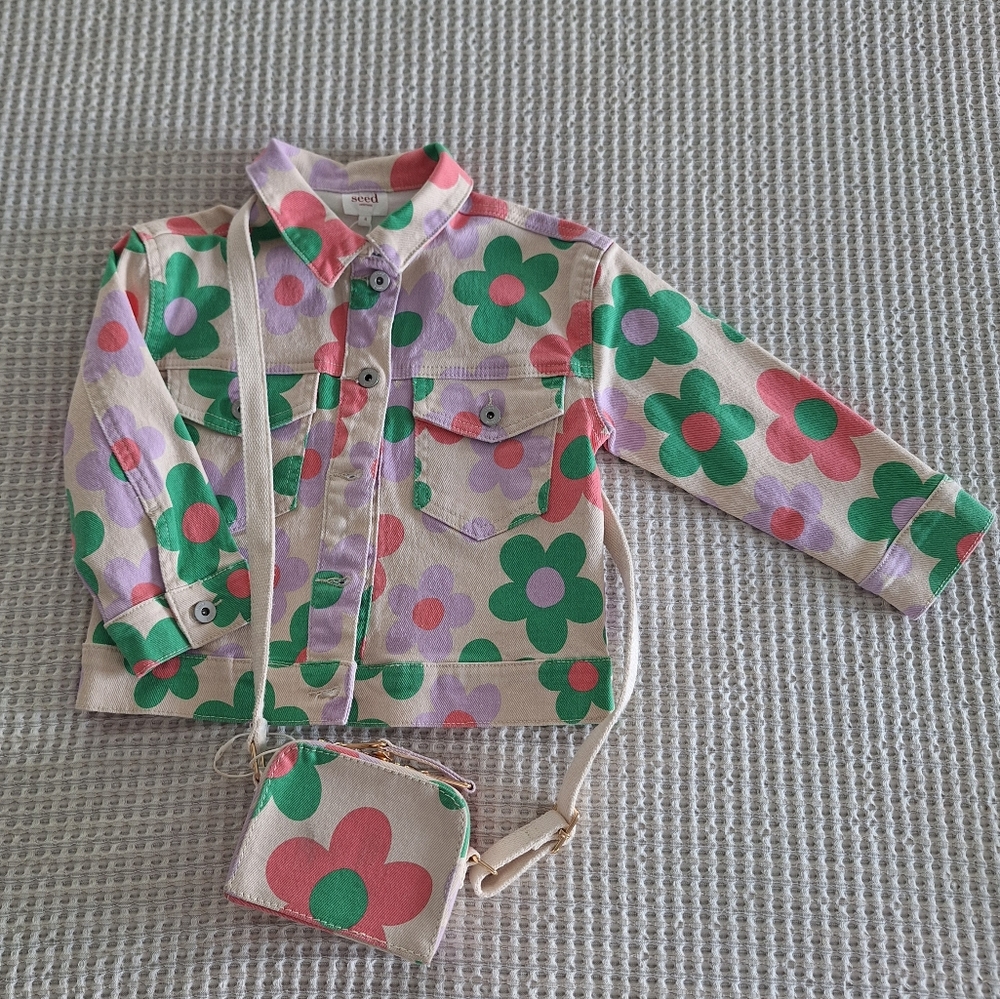 Seed Floral Patterned Jacket with Matching Bag